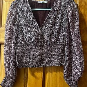 Abercrombie & Fitch Purple and White Smocked Floral Crop Blouse